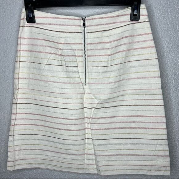 New! LOFT Petite Off White Striped A-Line Short Linen Blend Women’s Skirt SZ 0P - Picture 3 of 12